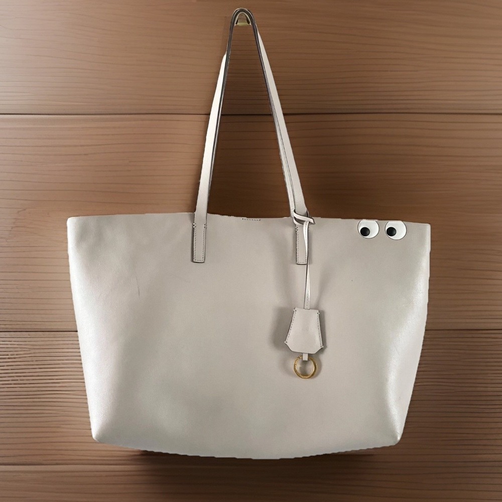 Anya Hindmarch Ebury Shopper II Gray Leather Tote Googly Eyes Steam Circus